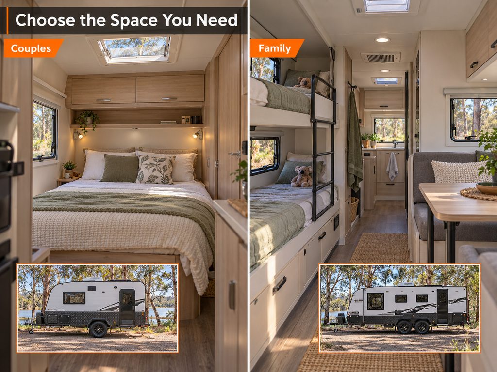 Couples vs family caravan interiors